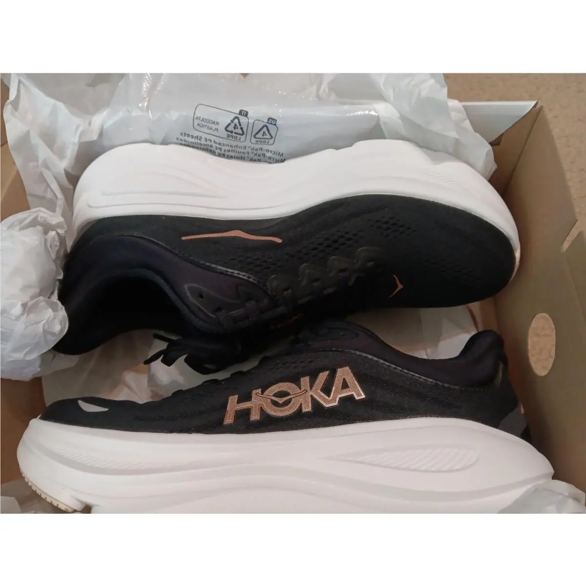 Women`s Hoka Bondi 9 Shoes Black Rose Gold Size 9B 1162012 Brgl