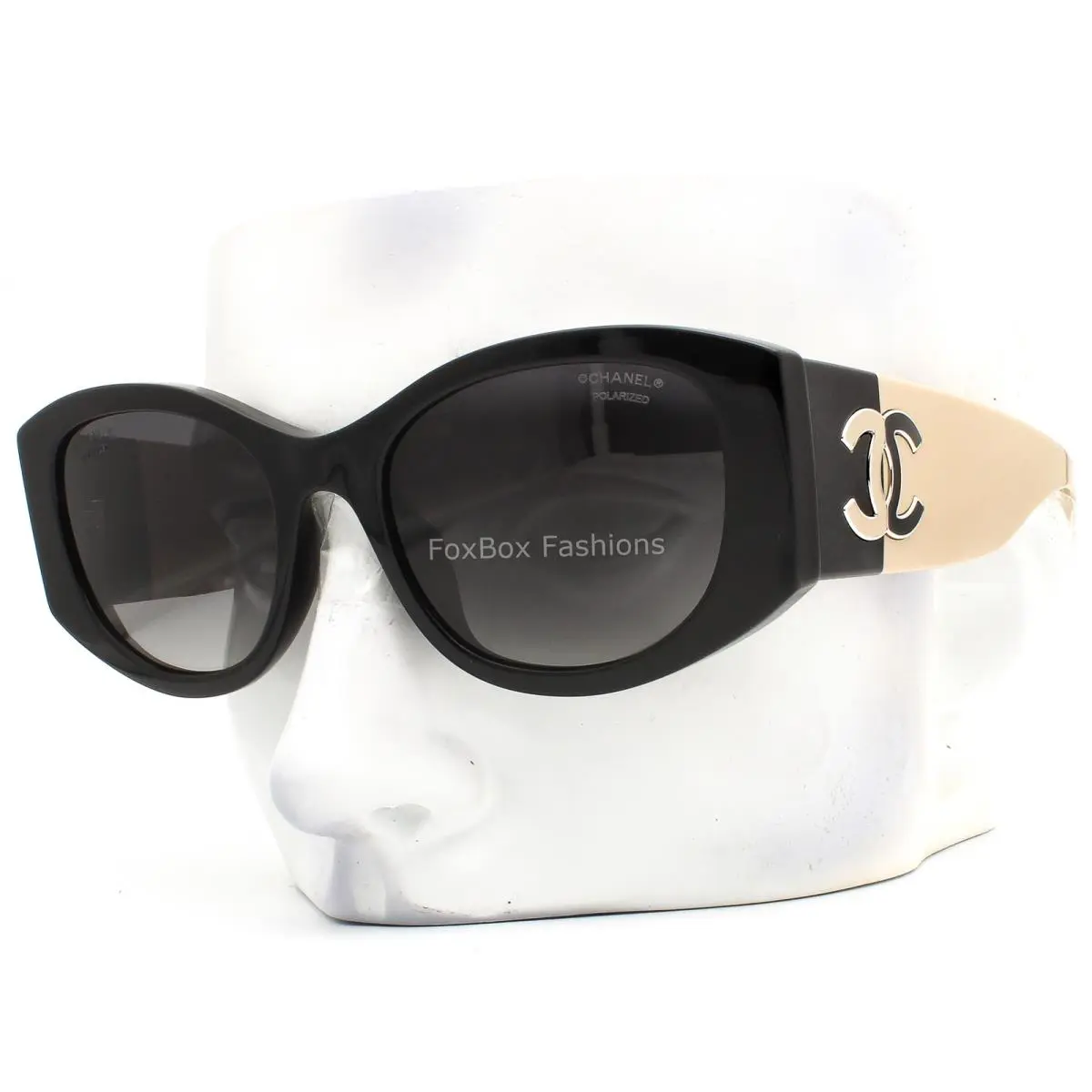 Chanel Sunglasses ch5524A 534/S8 Black Beige Polarized Gray Gradient with Case