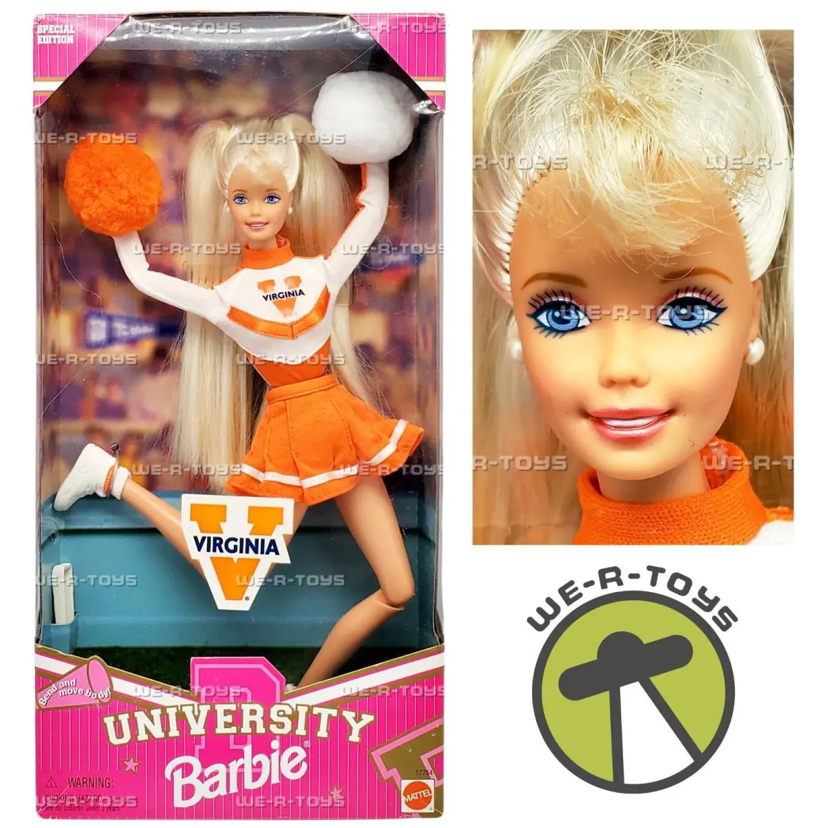 University of Virginia Cavaliers Cheerleader Barbie Doll 1997 Mattel 17754