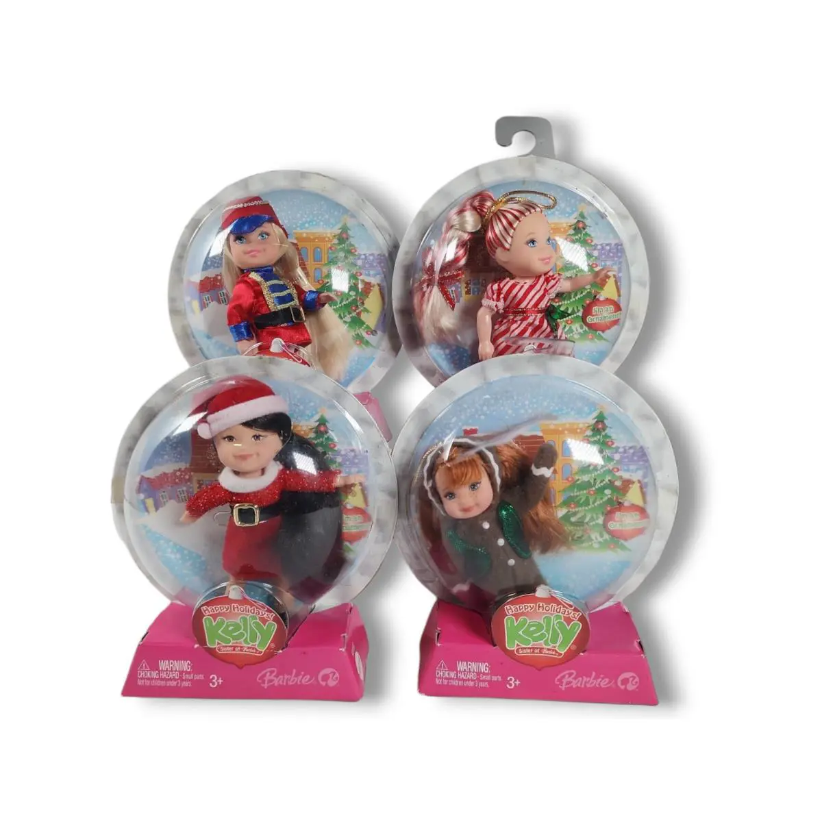 Set Of 4 2006 Barbie Kelly Happy Holidays Doll Ornaments - Doll Hair: Varies, Doll Eye: Varies