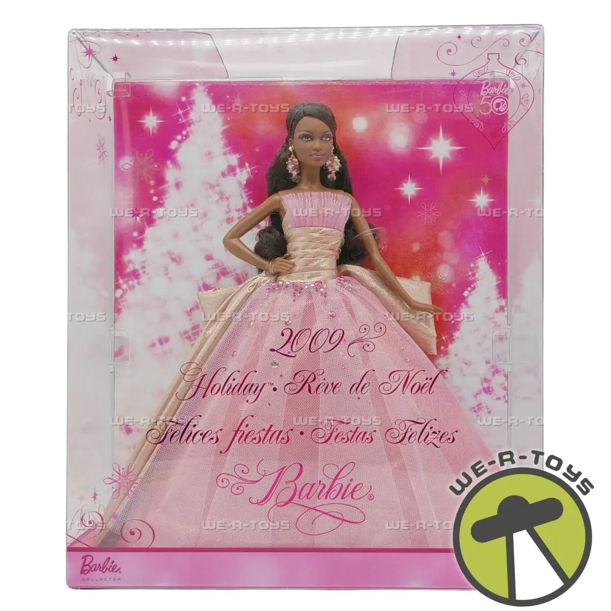 2009 Holiday Barbie African American Pink Dress Special Edition R2710 Mattel