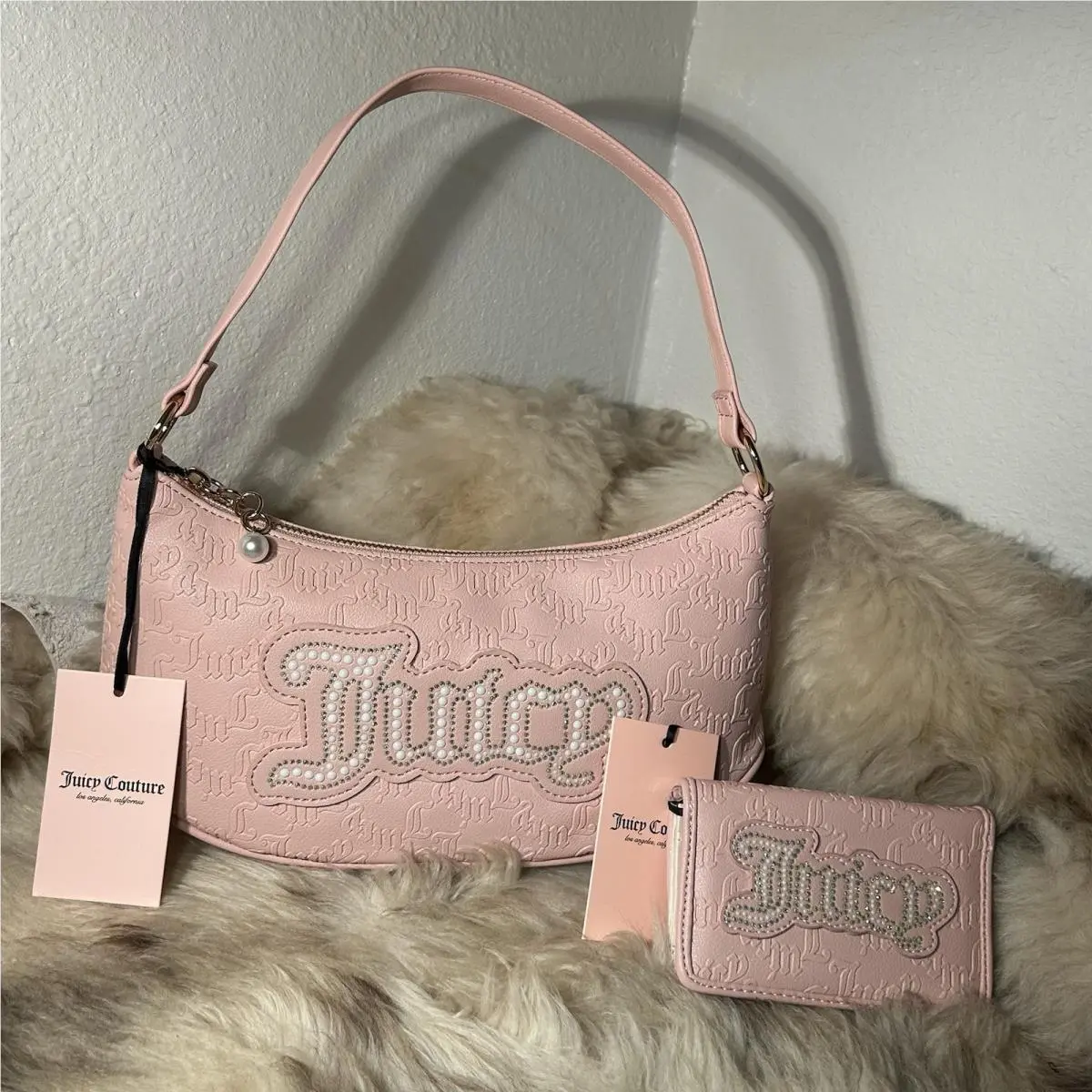 Juicy Couture String Of Pearls Shoulder Bag Wallet Set - Pink Diamond