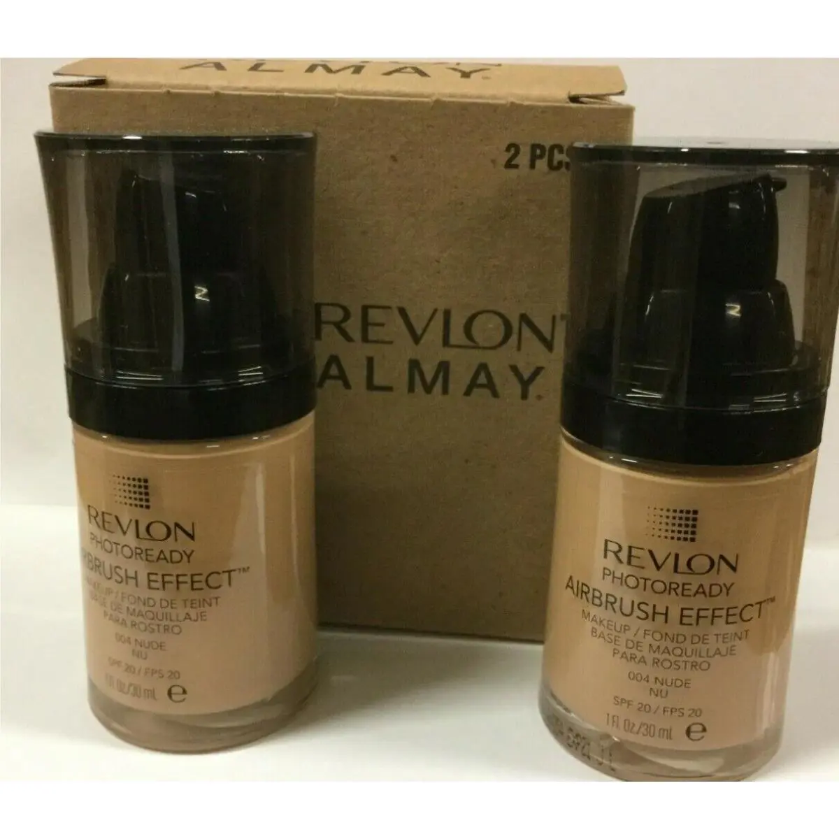2 X  Photoready Airbrush Effect Makeup Foundation NUDE #004 by Revlon