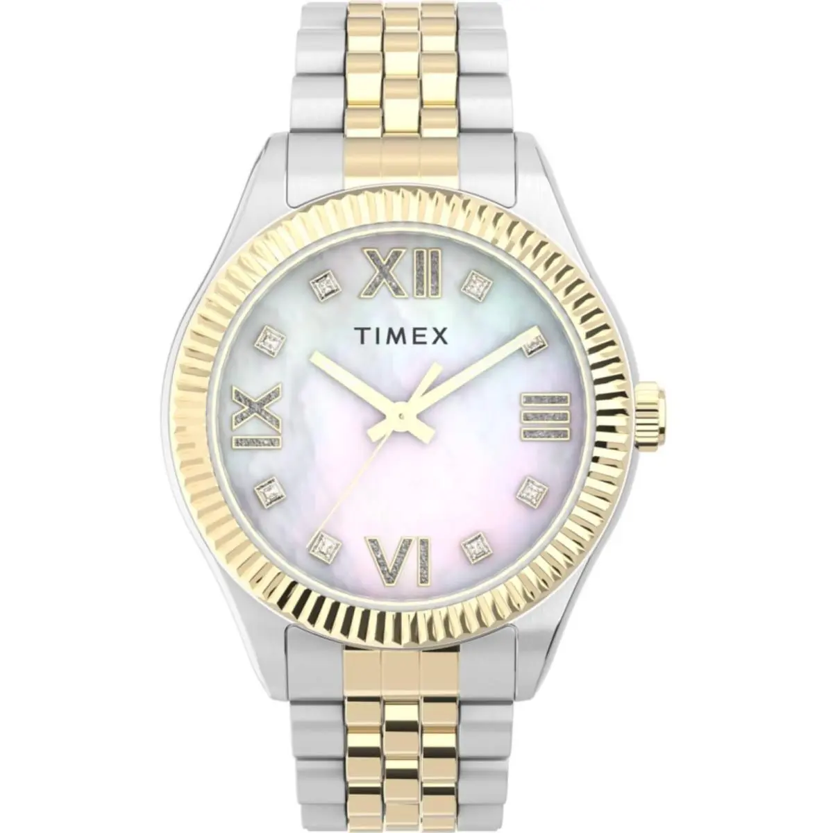 Timex Women`s Watch Waterbury Legacy Mother of Pearl Dial Bracelet TW2V45600VQ - Dial: White, Mother of Pearl, Band: Silver, Yellow