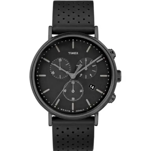 Timex Men`s Watch Fairfield Quartz Chronograph Black Leather Strap TW2R26800VQ