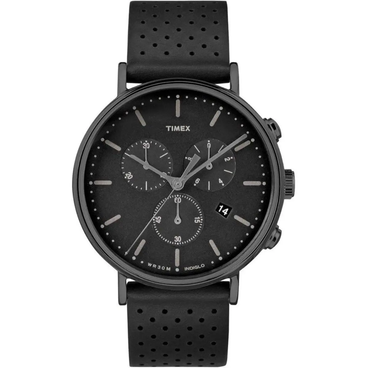 Men`s Watch Fairfield Quartz Chronograph Black Leather Strap TW2R26800VQ by Timex