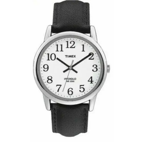 T20501 Men`s Easy Reader Black Leather Watch Indiglo 35MM Case by Timex