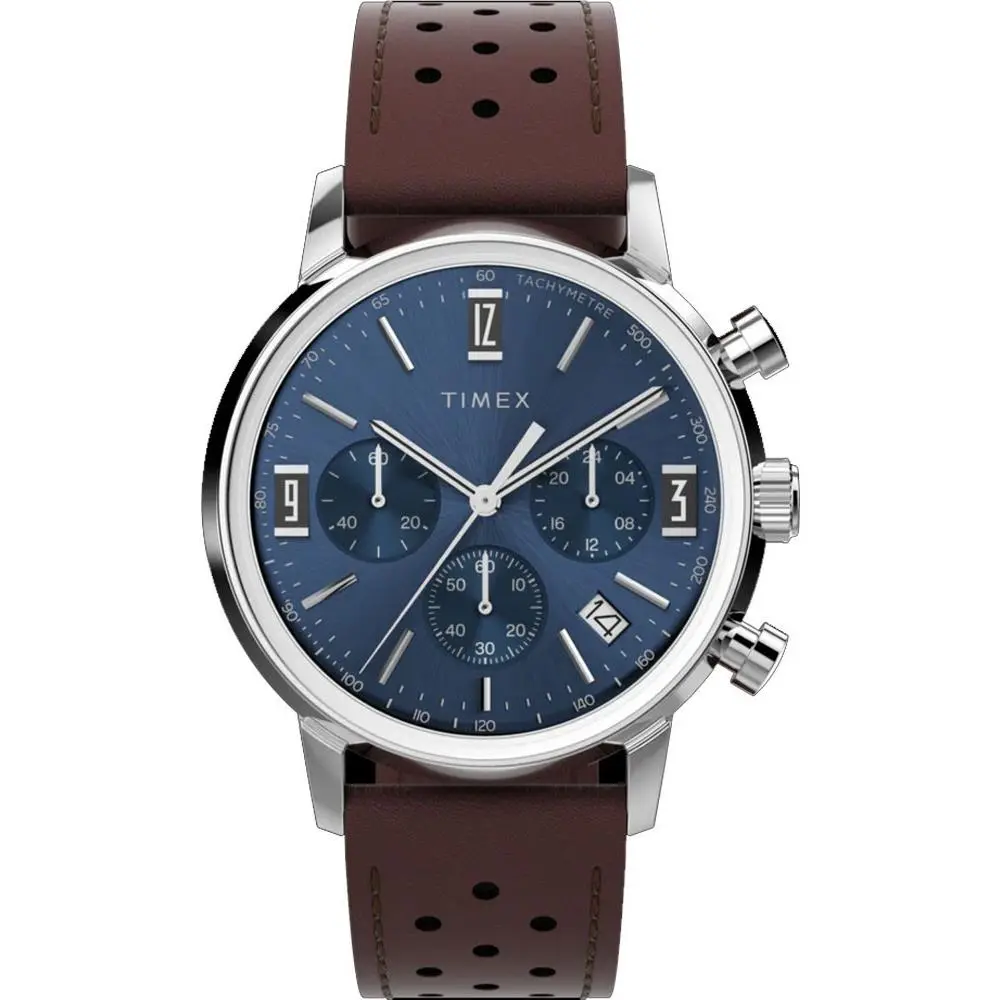 Timex TW2W10200 Men`s Marlin Blue Dial Brown Leather Band Chronograph Watch