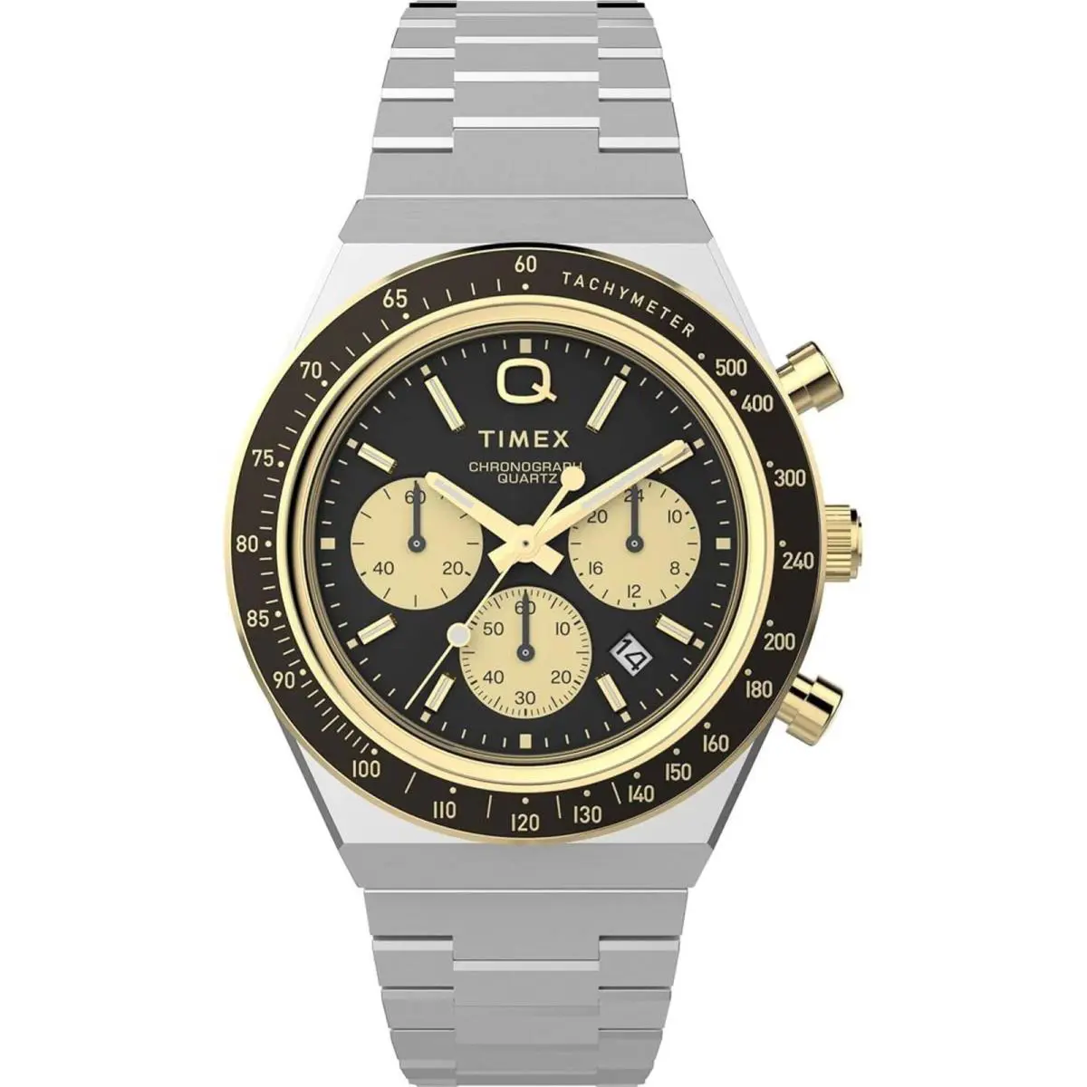 Men`s Watch Q  Chronograph Black and Gold Dial Bracelet TW2W64200VQ by Timex
