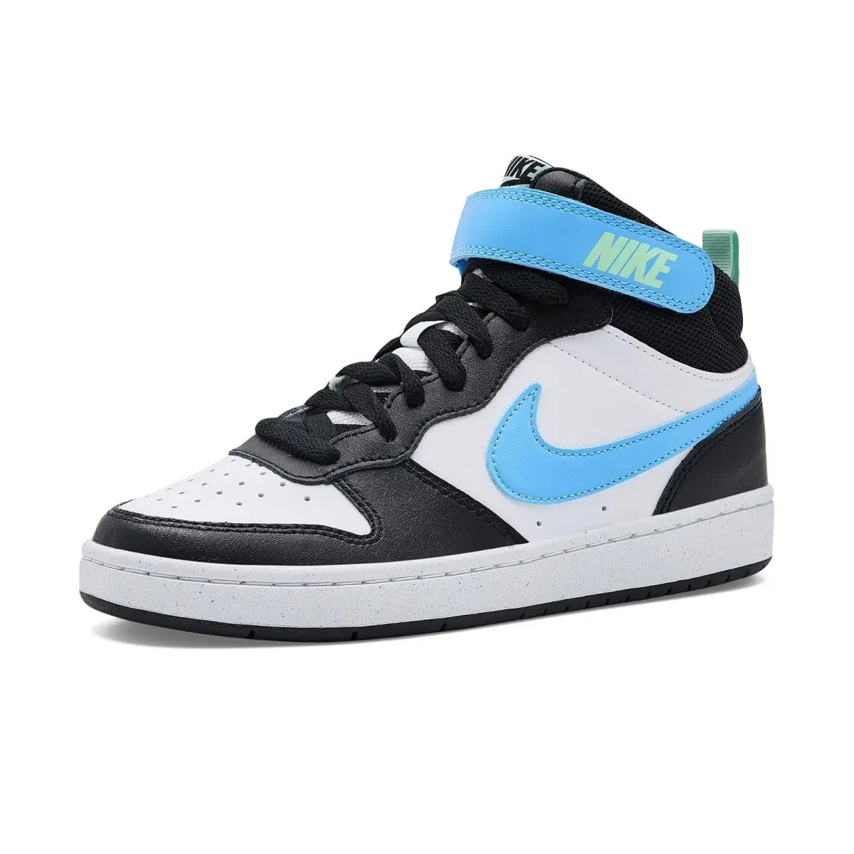 Children Unisex Shoes  Kids Court Borough Mid 2 Big Kid White/Football Blue/Black/Arctic Green by Nike