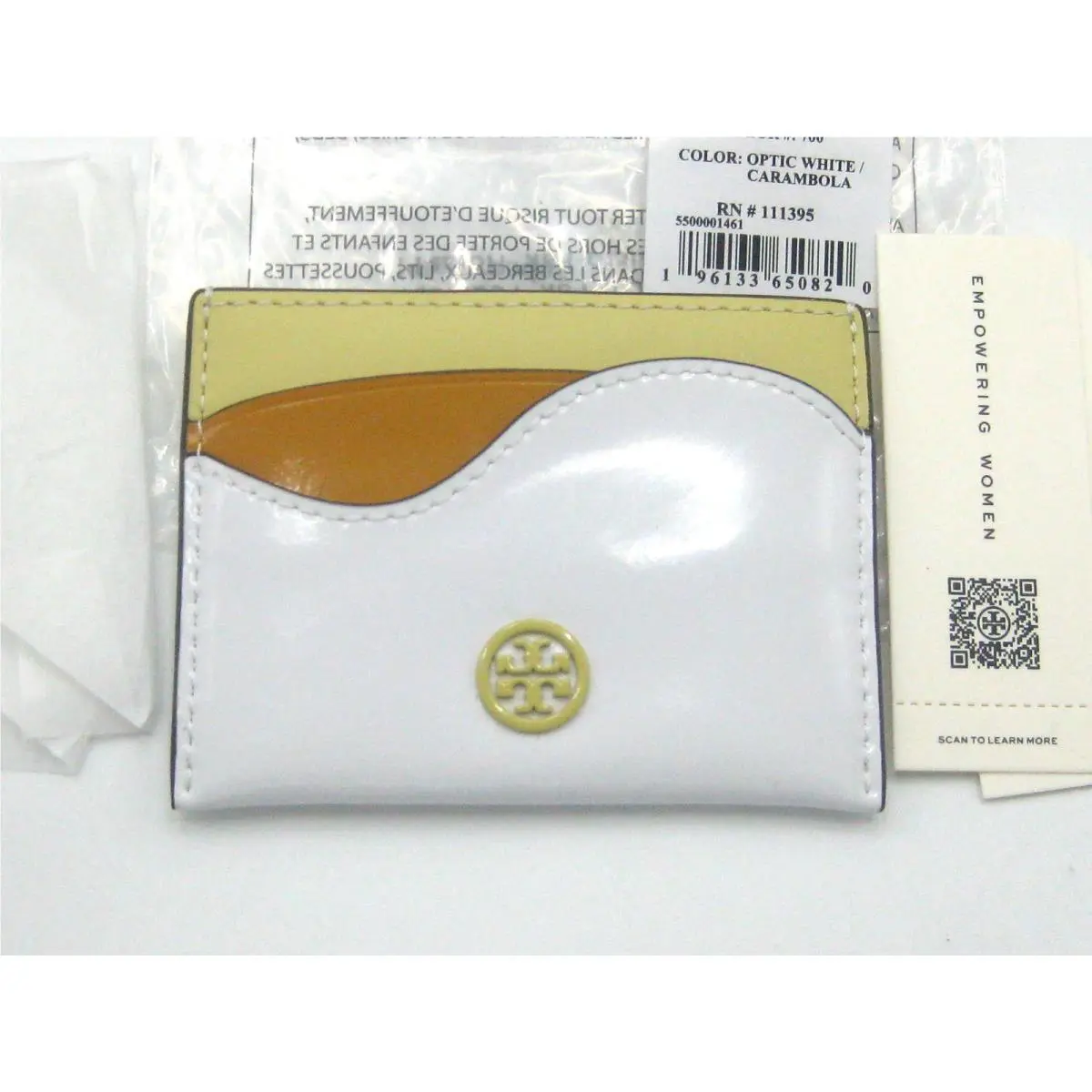 Tory Burch Robinson Spazzolato Color-block Card Case Optic White / Carambola