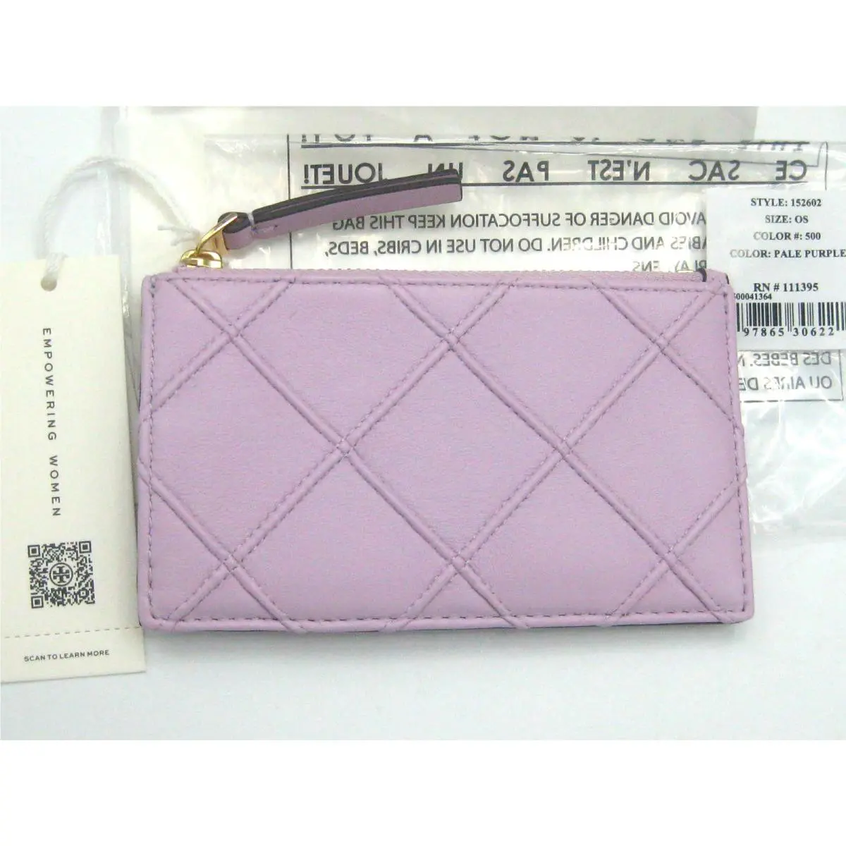 Tory Burch Fleming Soft Leather Zip Card Case in Pale Purple Orig. Pkg