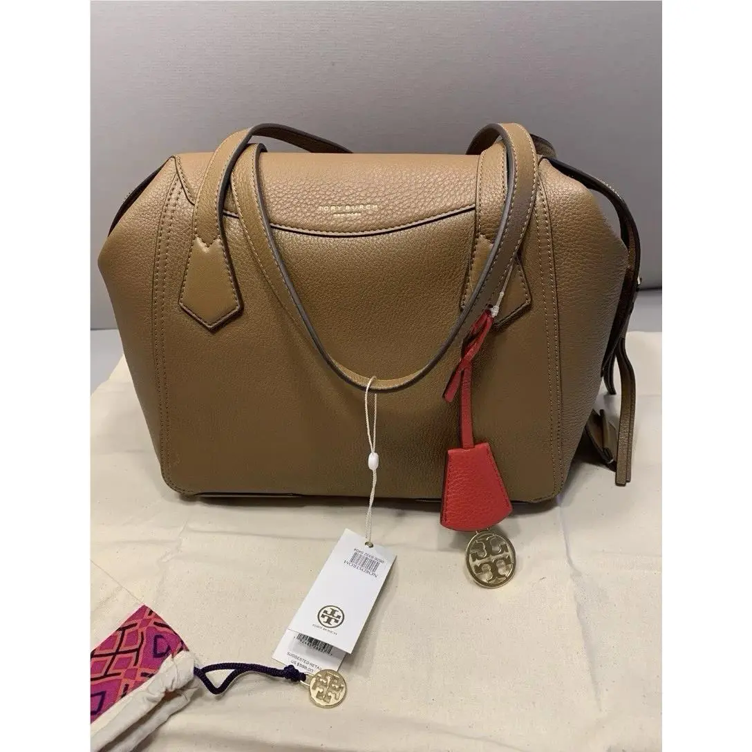 Tory Burch Perry Satchel Shoulder Bag Soft Leather Handbag Moose