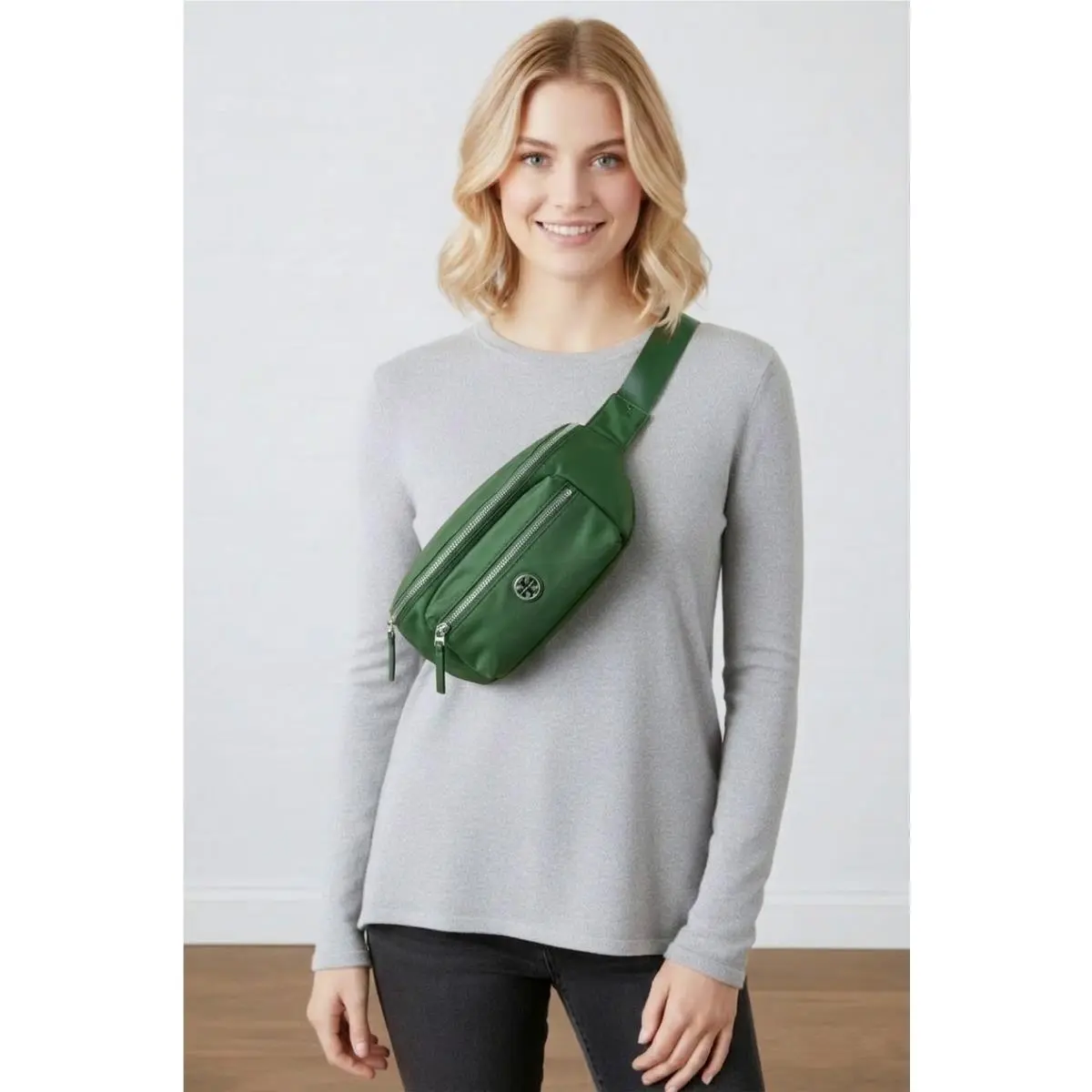 Latest Tory Burch Basil Green Nylon Belt Bag Sling Fanny Pack 170436