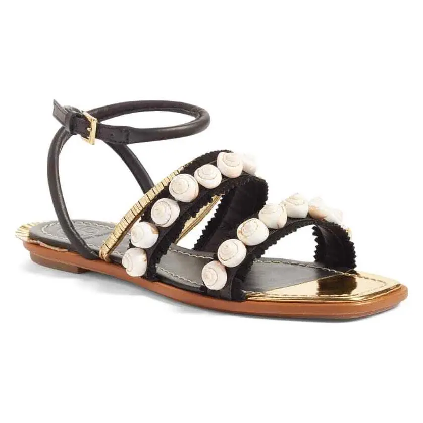 Tory Burch Sinclair Seashell Ankle Wrap Sandal Flop Black W Bag
