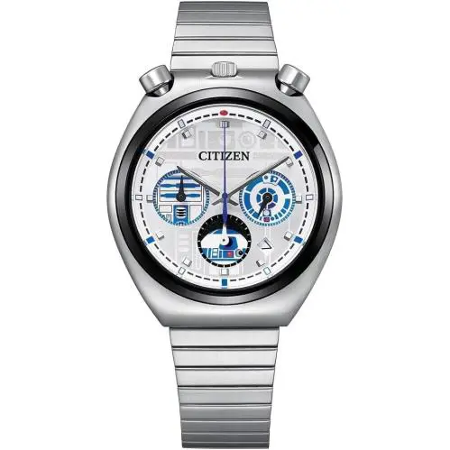 Citizen Star Wars Tsuno Collection R2-D2 Chrono Silver Tone Watch AN3666-51A - Dial: White, Band: Silver, Bezel: Black