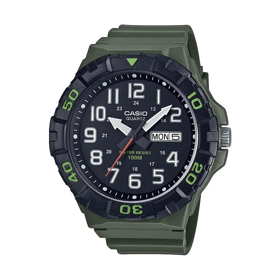Men`s Quartz Day/date Indicator Green Resin Band 53mm Watch MRW210H-3AV by Casio