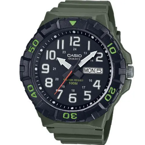 Casio Men`s Military MRW-210H-3AVCF Quartz Green Resin Band Black Dial Watch