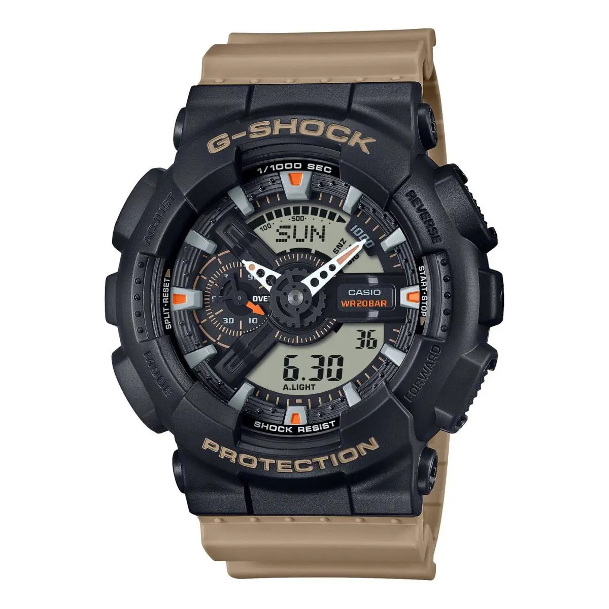 Casio G-shock Two-tone Utility Colors Series GA-110TU-1A5 - 110 Series - Limited edition color: khaki/black, Dial: Black, Bezel: Black