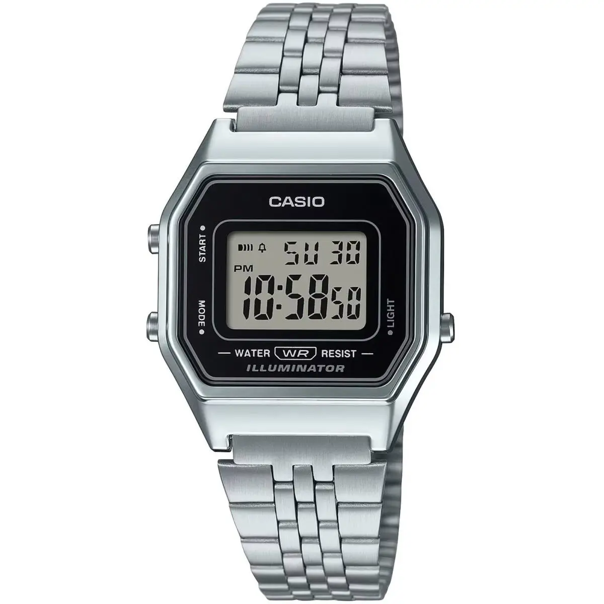 Casio LA680WA-1DF Women`s Steel Digital Classic 25 mm Watch - Silver, Dial: Black, Band: Silver