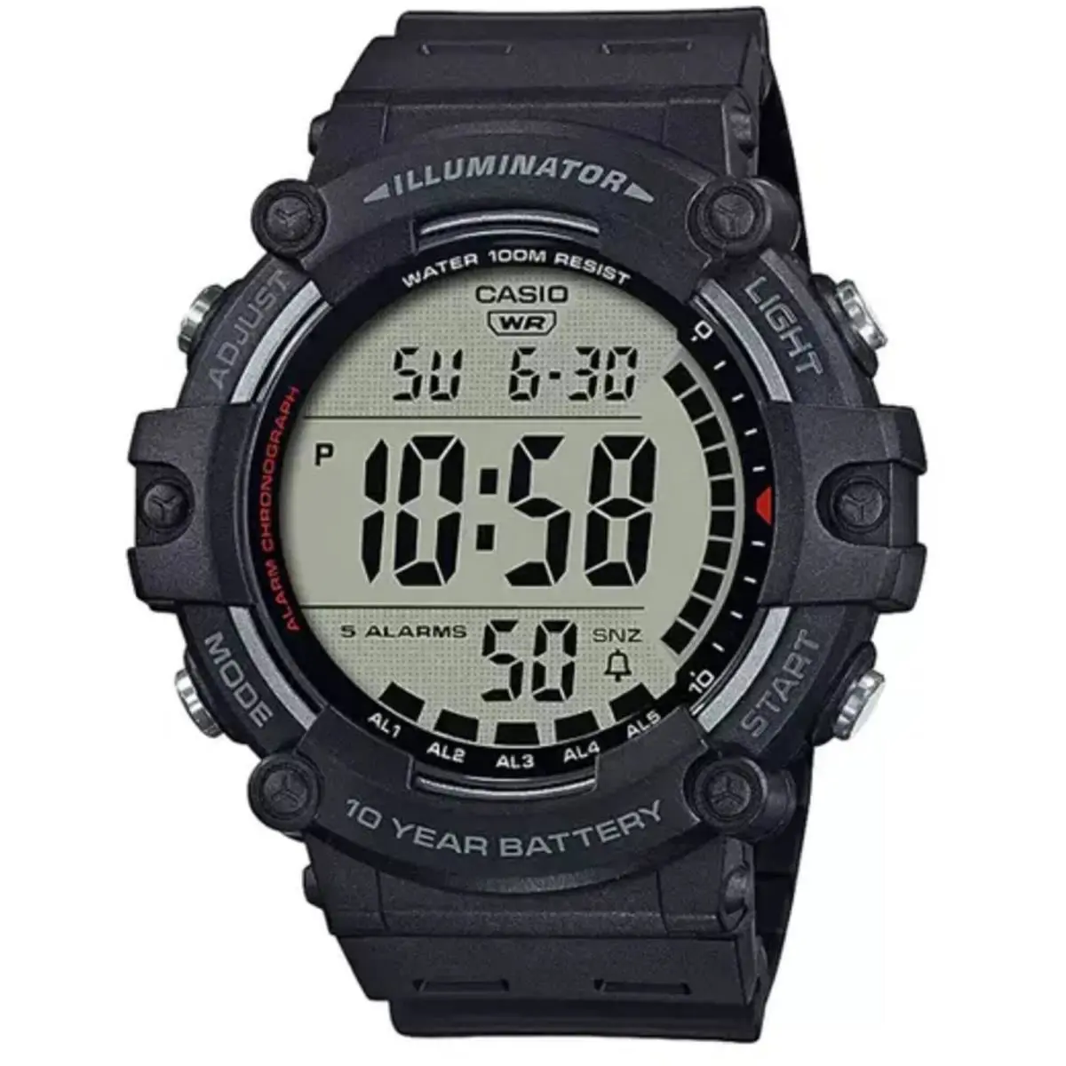Casio Unisex Digital Watch Dual Time Chrono Black Resin Strap AE-1500WH-1AVCF