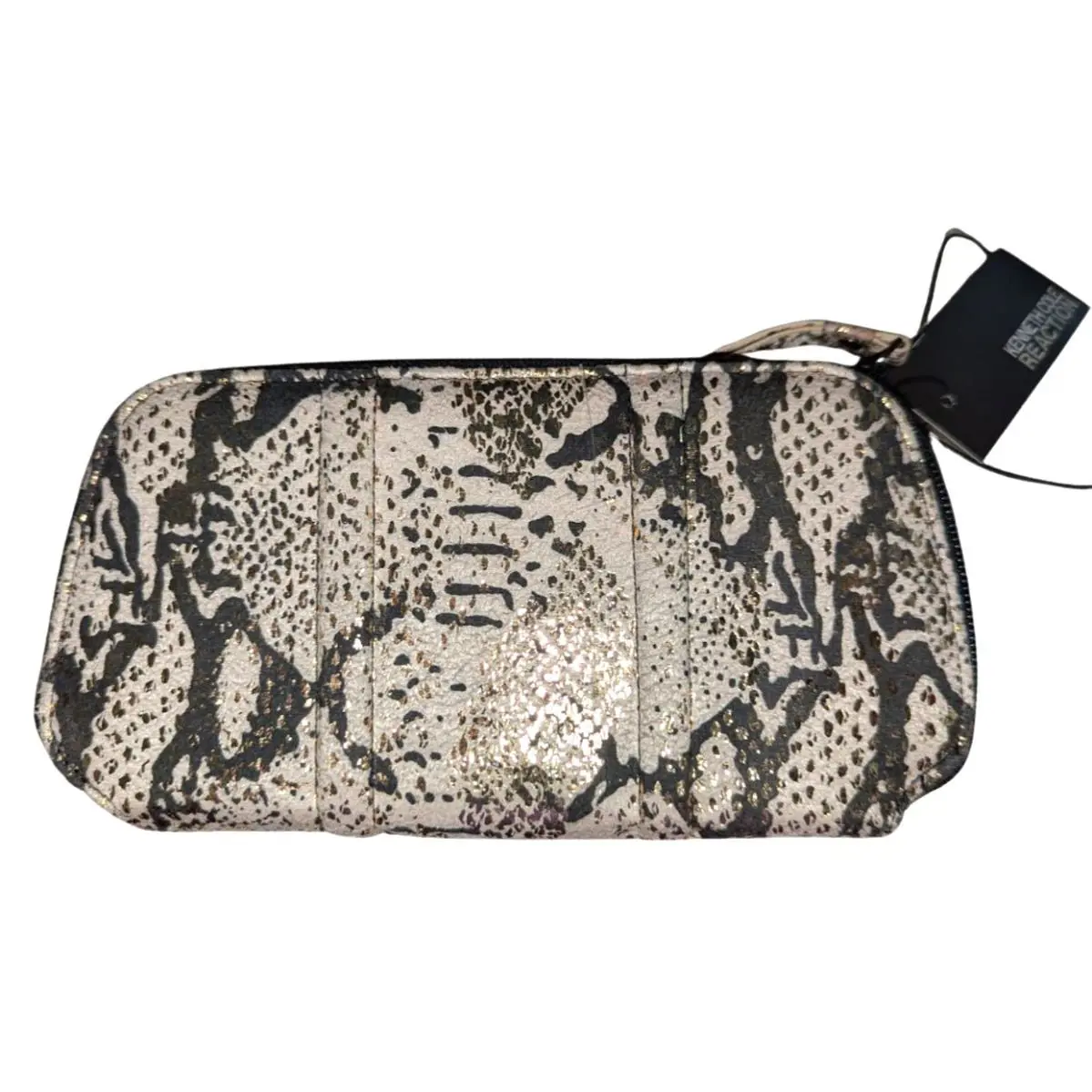 Kenneth Cole Reaction Wristlet Clutch Wallet Snakeskin Tan Gold