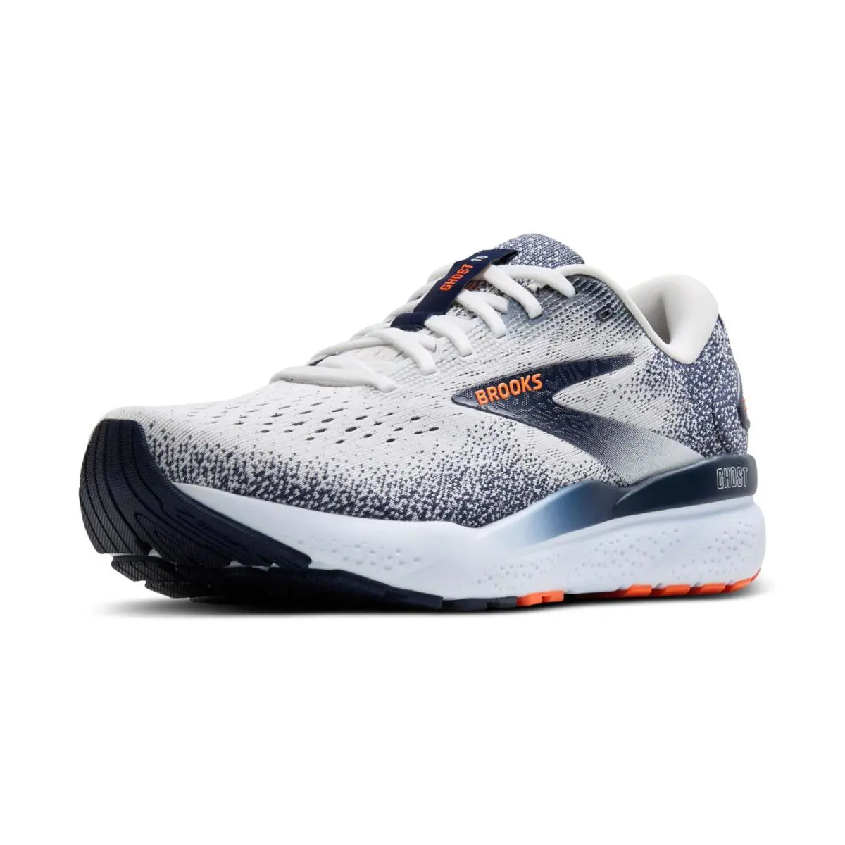 Brooks Men’s Ghost 16 Neutral Running Shoe - White/peacoat/orange - 8 Medium - White