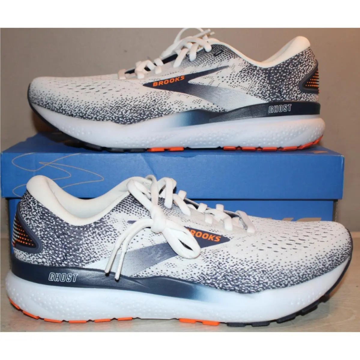 Brooks Ghost 16 White/peacoat/orange Men`s Running Shoes Size 8 - Multicolor