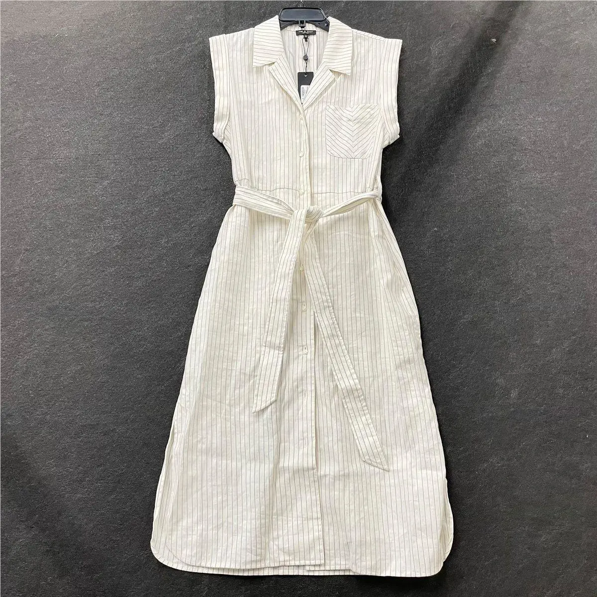 Rag Bone Helena Stripe Linen Shirt Dress Women`s Size 10 Blue Stripe