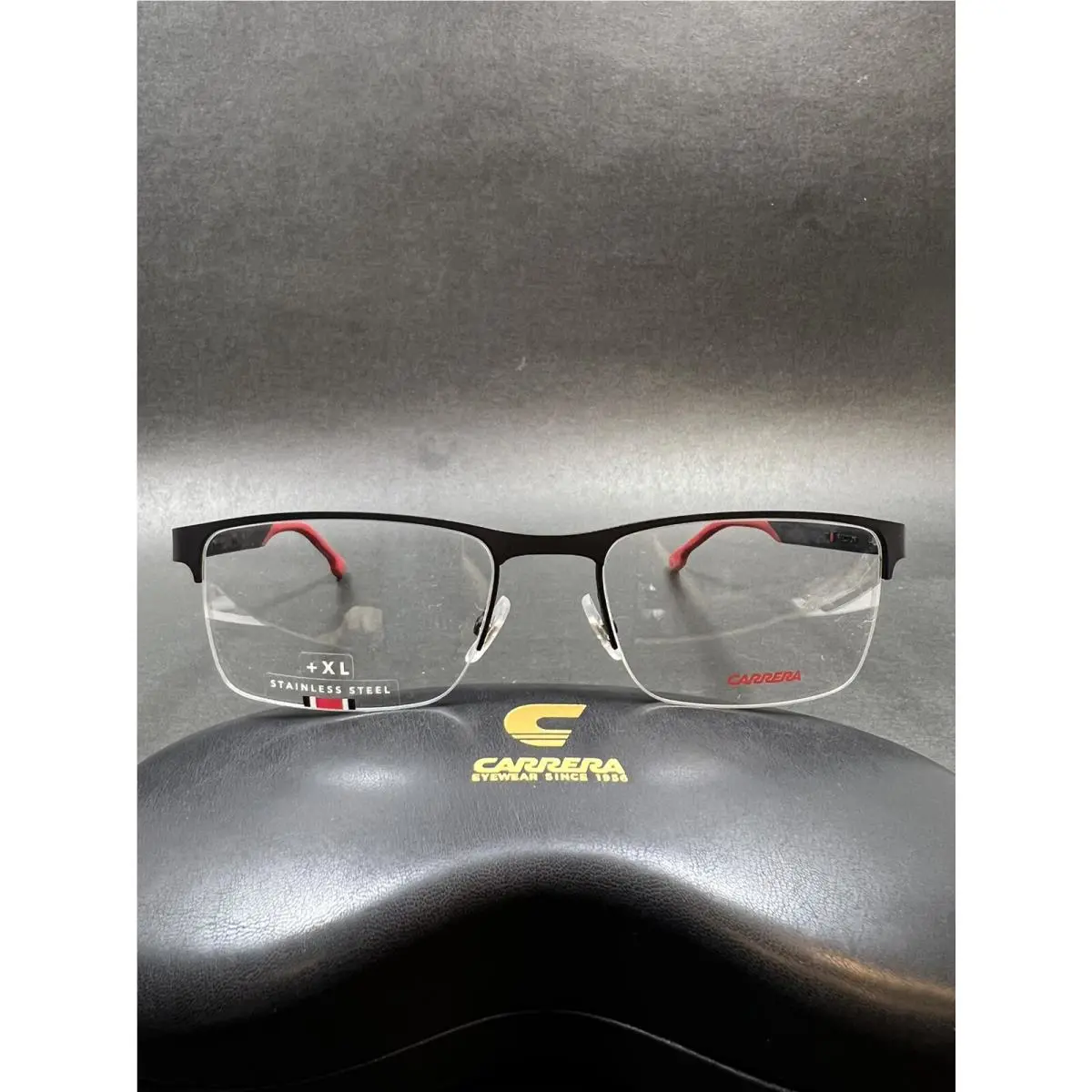 Carrera 8864 003 Matte Black Red 55-19-145 Stainless Steel Half Rim Eyeglasses