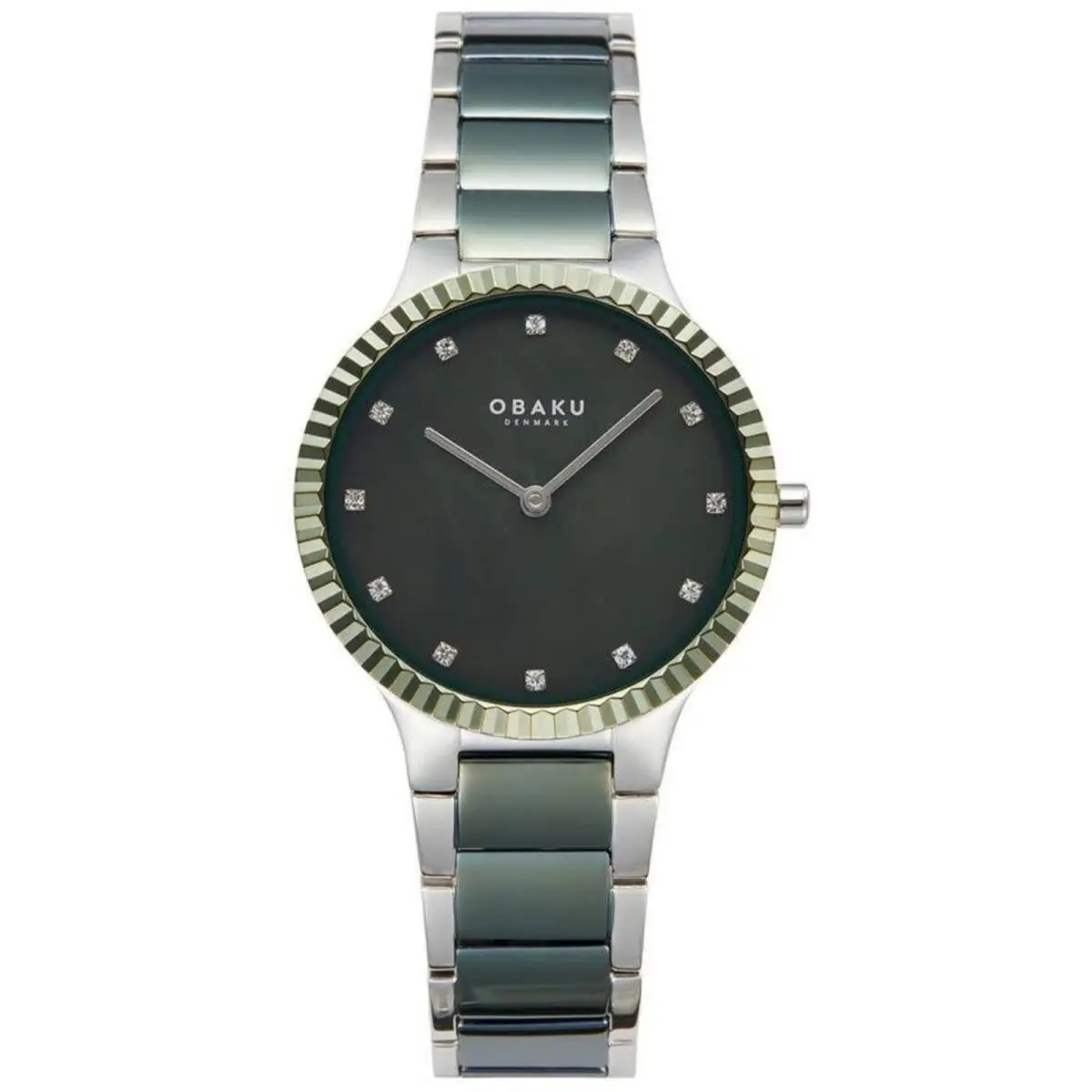 Obaku Women`s Analog Watch Linje Quartz Black Dial Two Tone Bracelet V292LXOESS