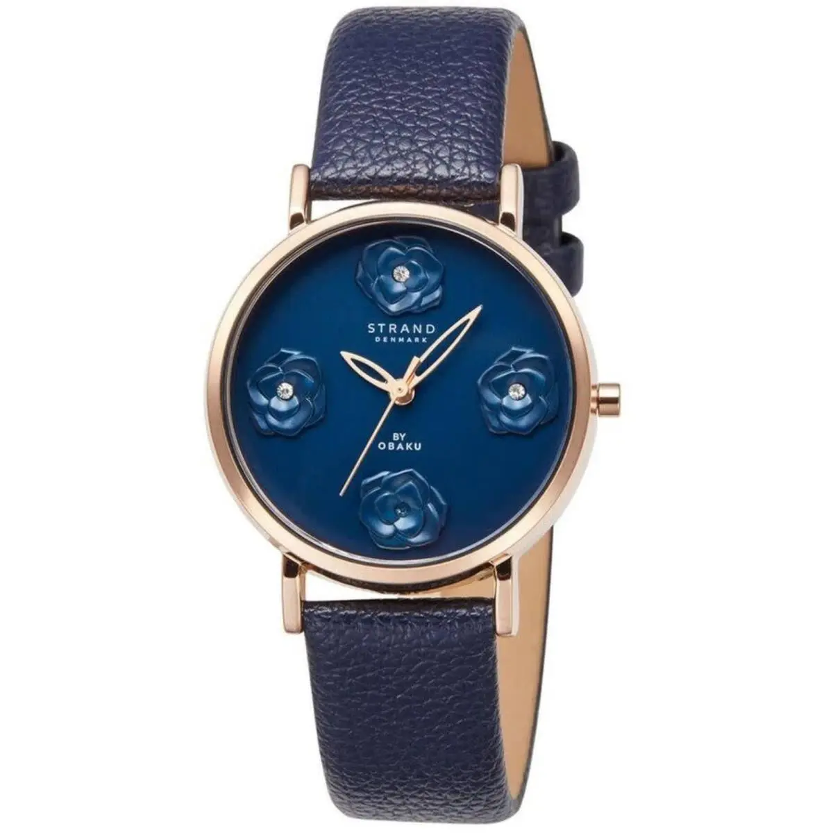 Women`s Watch Petal Quartz Rose Gold Case Blue Leather Strap S733LXVLVL by Obaku