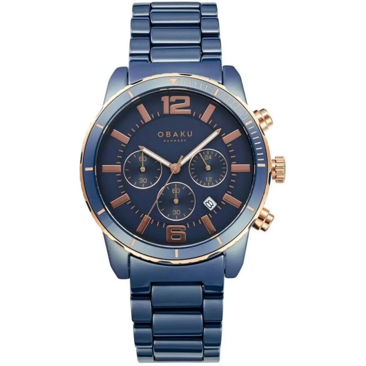 Men`s Watch Falk Quartz Chronograph Blue Dial Steel Bracelet V278GCSLCL by Obaku