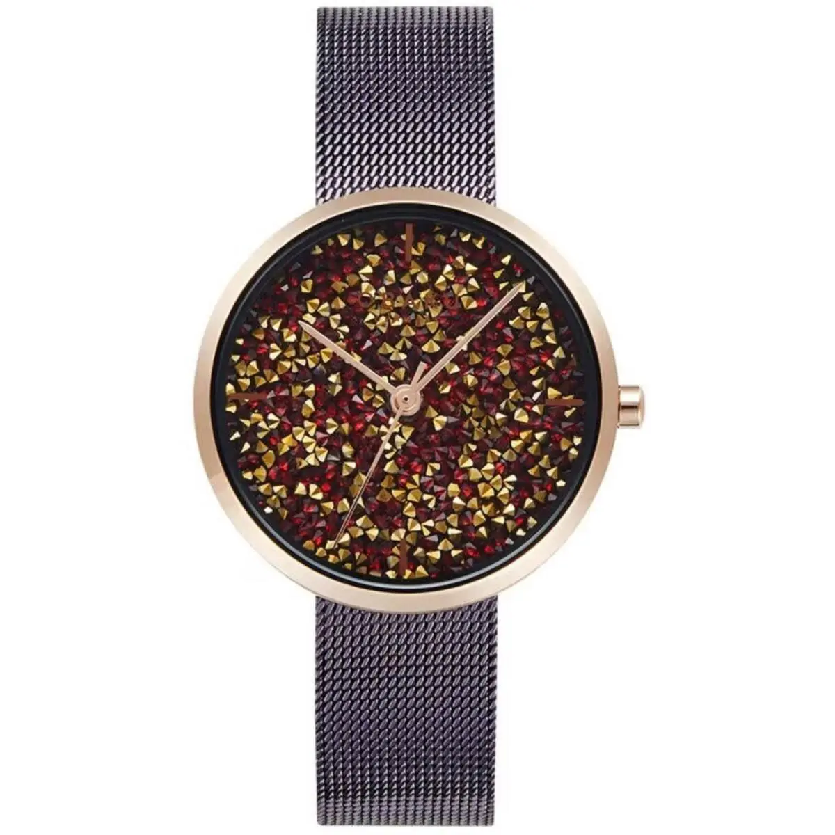 Women`s Watch Glimmer Quartz Rose Gold Case Blue Mesh Bracelet V289LHVNMN by Obaku