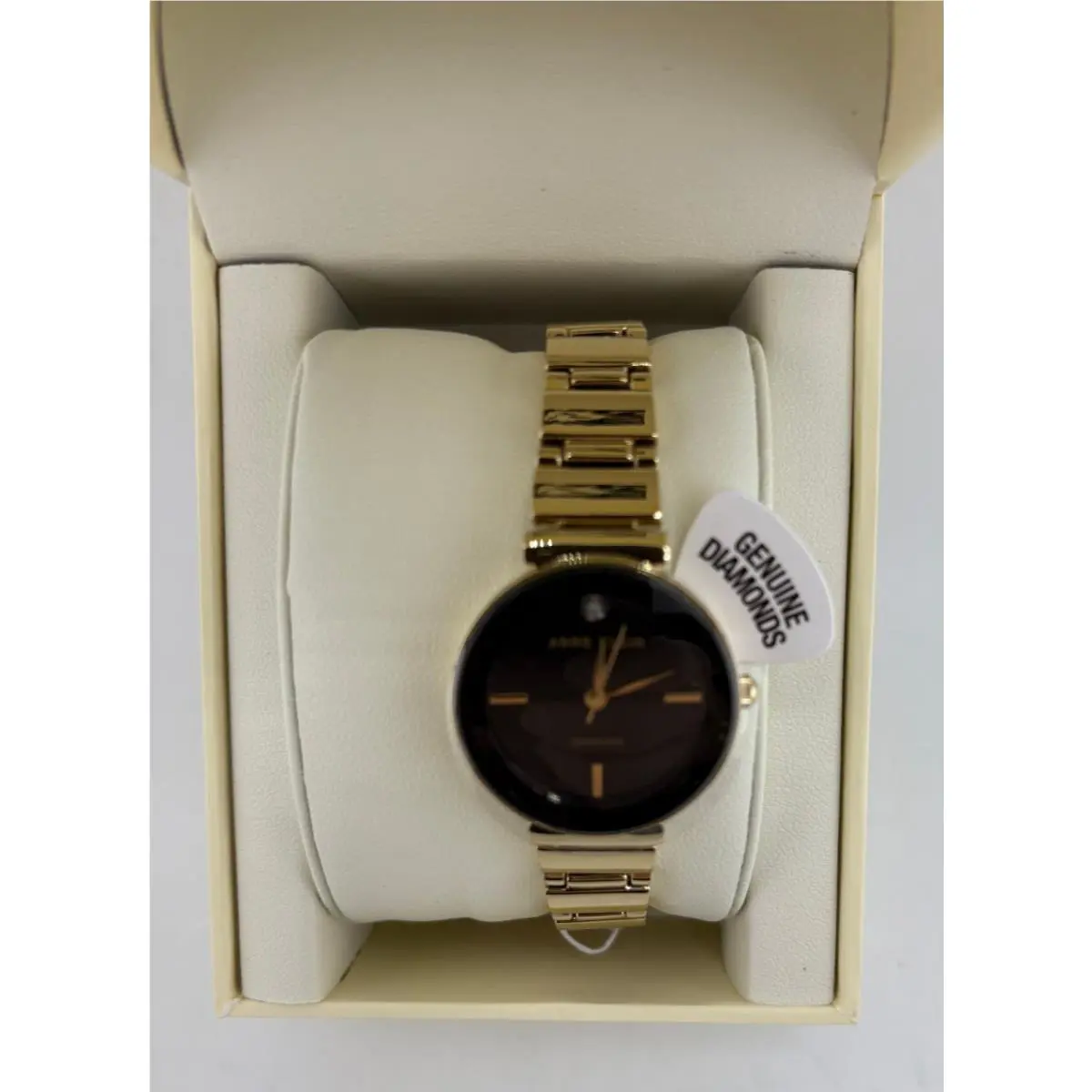 Anne Klein Women`s Bracelet Watch Gold Band Black Face AK/2434BKGB