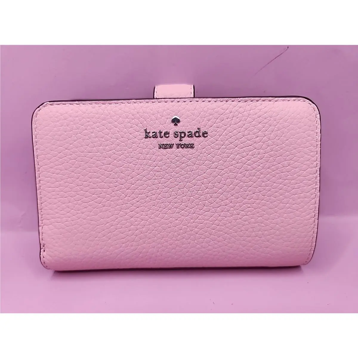 New Kate Spade Lena Medium Bifold Wallet Pastel Pink Pebbled Leather KH787
