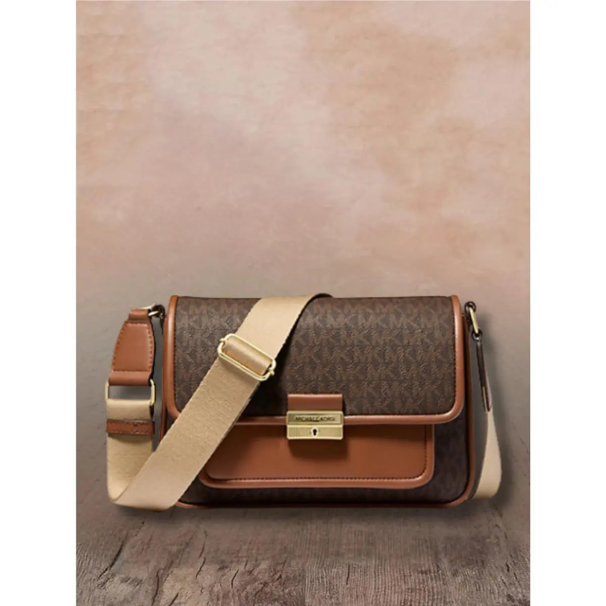 Bradshaw Women Medium Logo Pocket Crossbody Messenger MK Bag BROWN by Michael Kors