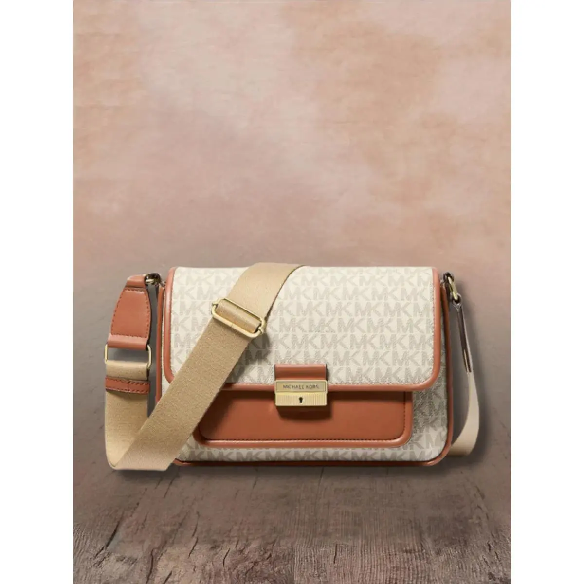 Bradshaw Women Medium Logo Pocket Crossbody Messenger MK Bag VANILLA by Michael Kors