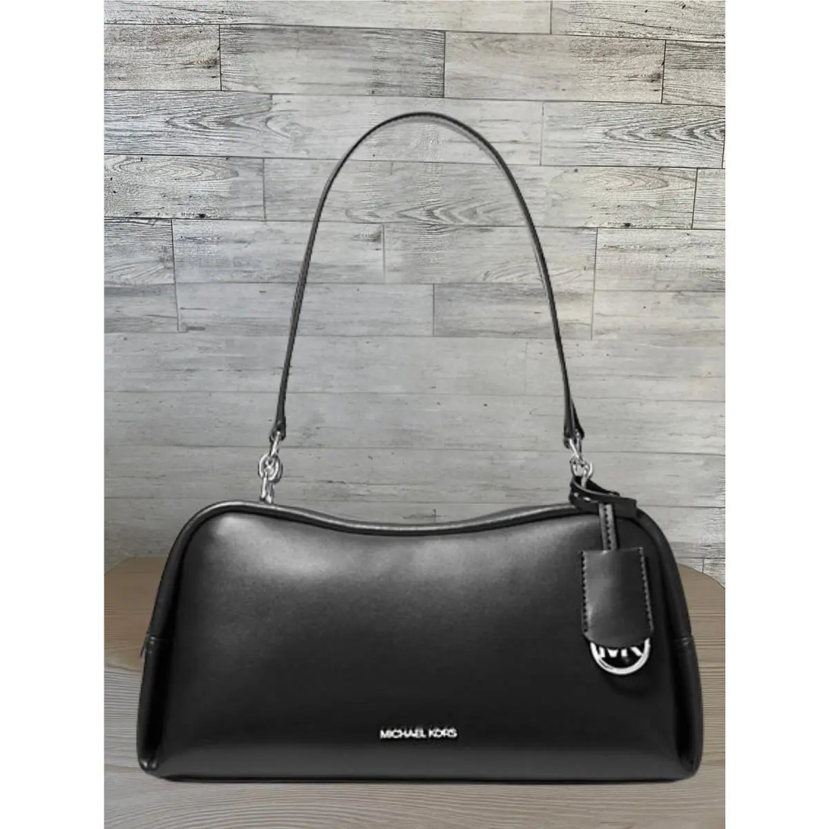 Cecily Women Medium MK Charm Pvc Zip Shoulder Handbag Variation BLACK by Michael Kors