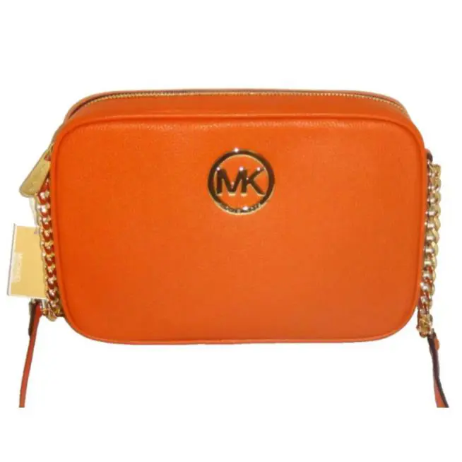 Michael Kors Fulton Crossbody Handbag Purse MK Logo Orange Gold