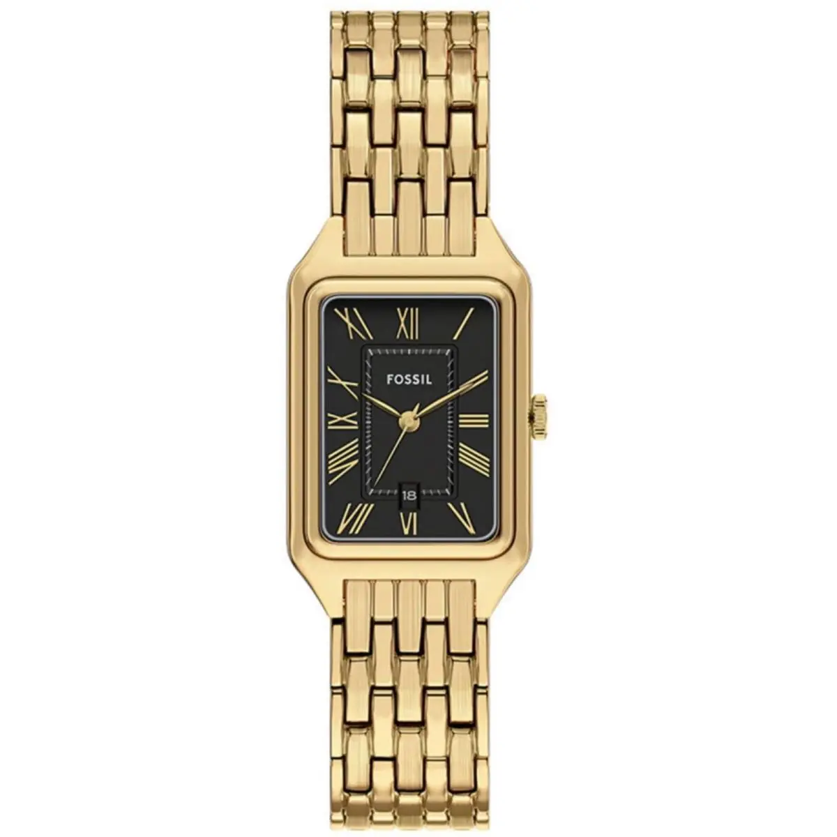 Fossil Women`s Watch Raquel Quartz Black Dial Yellow Gold Steel Bracelet ES5434