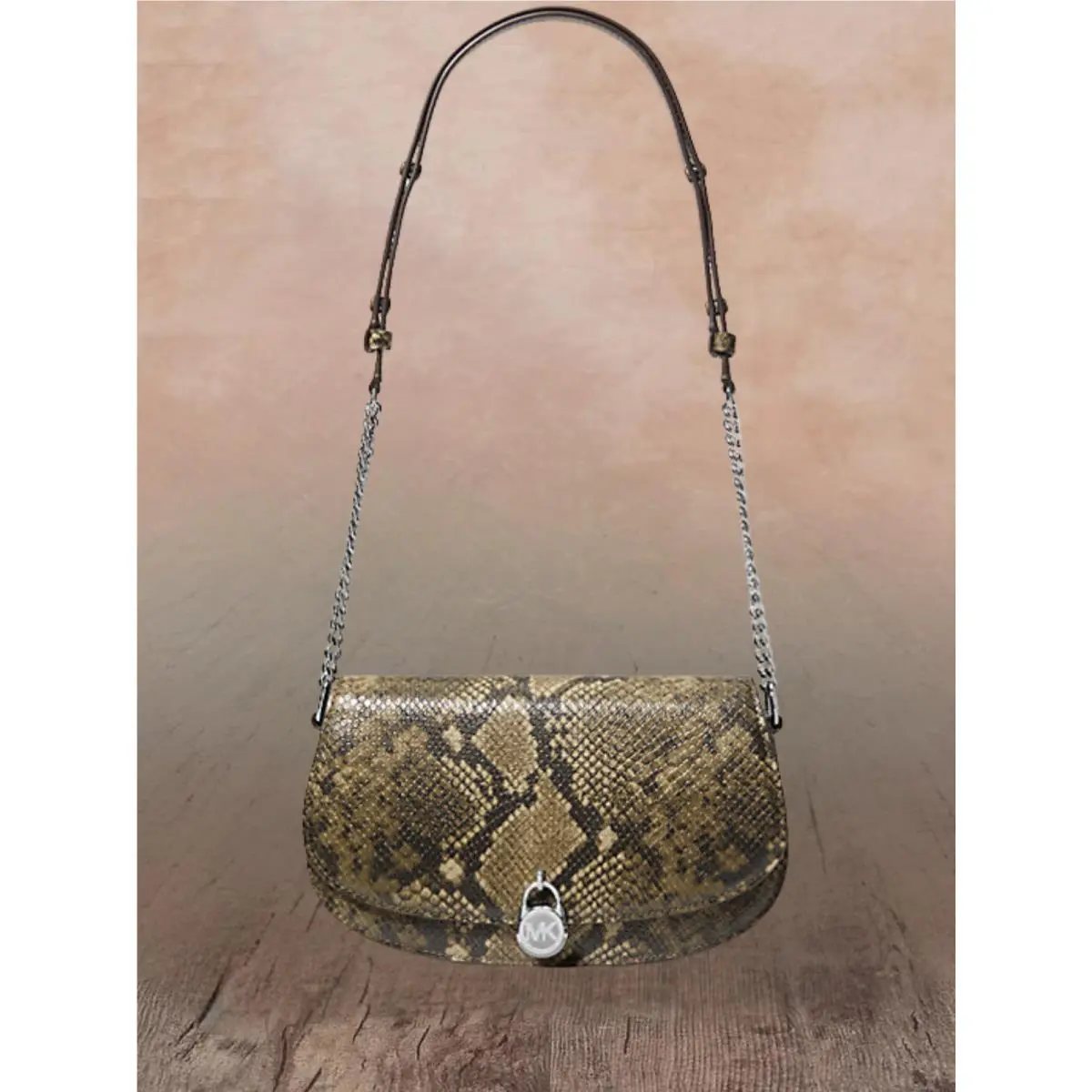 Michael Kors Mila Medium Women Snake Embossed Sling Messenger Bag Olive