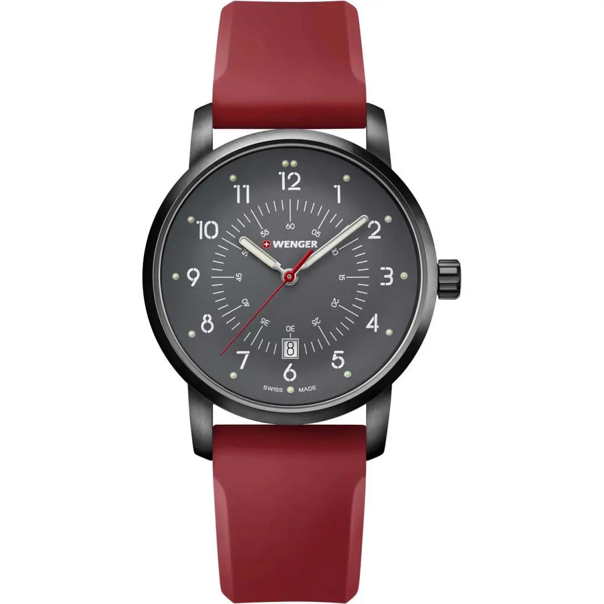 Wenger Swiss Army Men`s 01.1641.117 Avenue Black Dial Red Strap Watch 42mm - Dial: Black, Band: Red, Bezel: Black