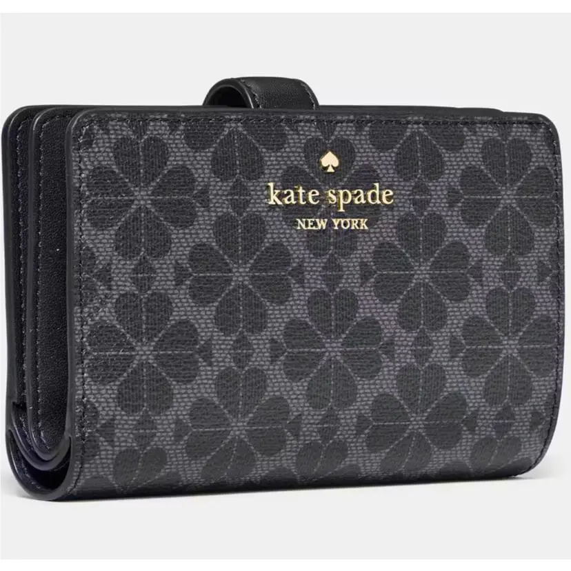 Kate Spade Medium Bifold Wallet Spade Flower Black Gray KG488