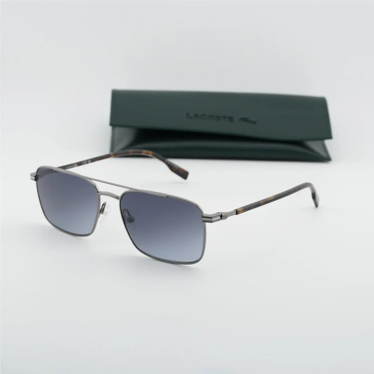 Lacoste L264S 045 Sunglasses Men`s Silver/green Lenses Rectangle Shape 58mm - Frame: Silver, Lens: Green