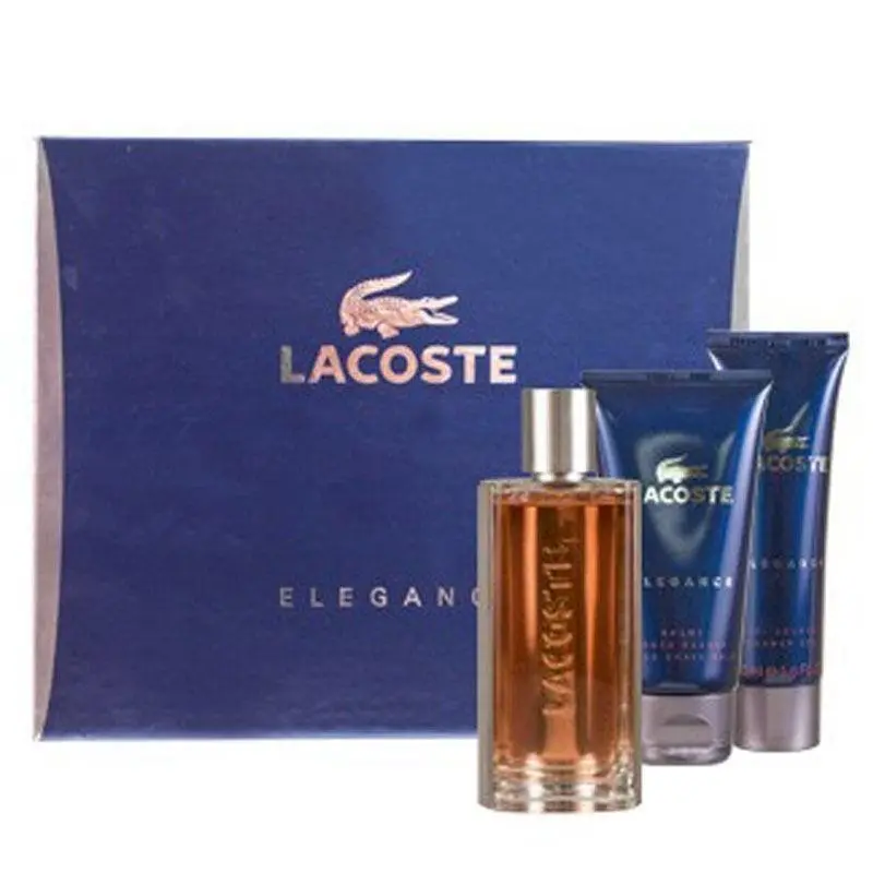 Lacoste Elegance Men`s 3pc 3.0oz Edt 2.5oz After Shave Balm 1.6oz Shower Gel