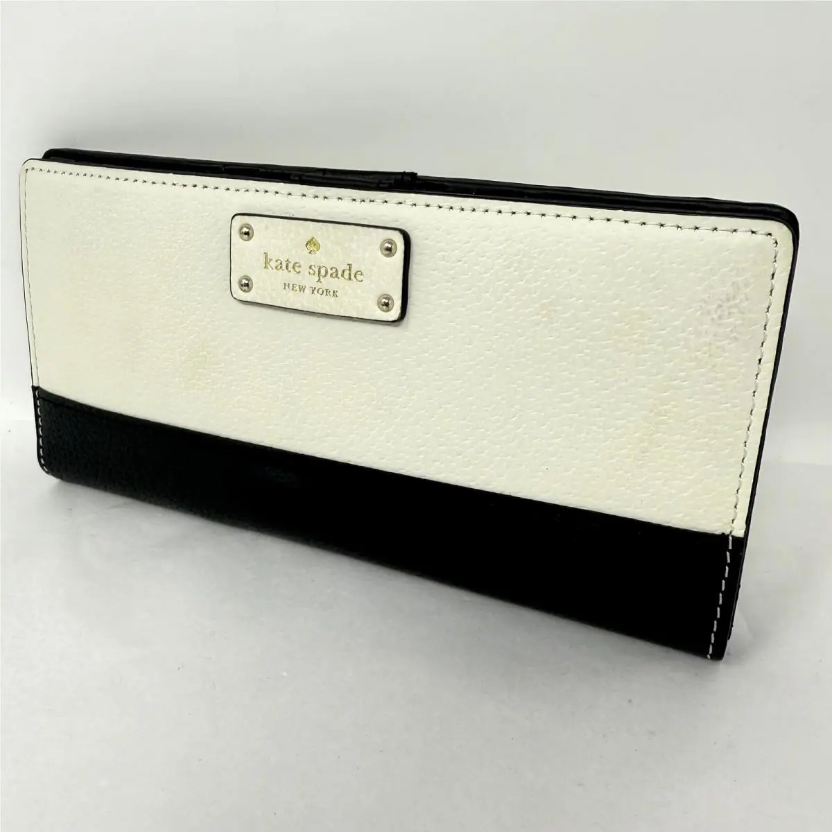 Kate Spade Wellesley Sim Bifold Wallet WLRU2816 Beige Black Leather Designer