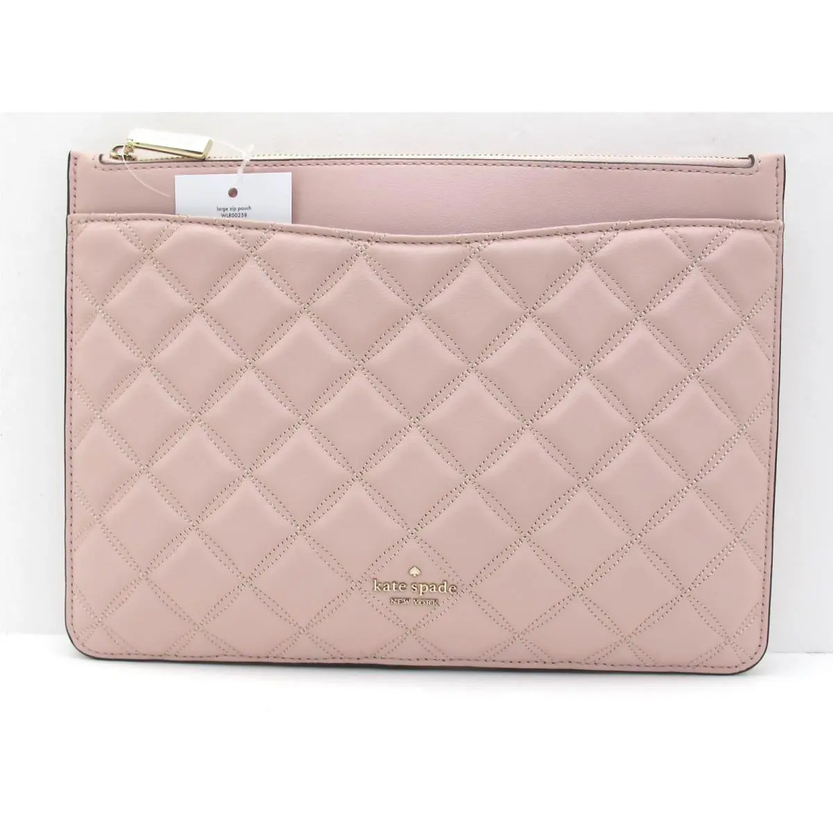 Kate Spade Natalia Quilted Leather LG Zip Clutch Pouch Rose Smoke