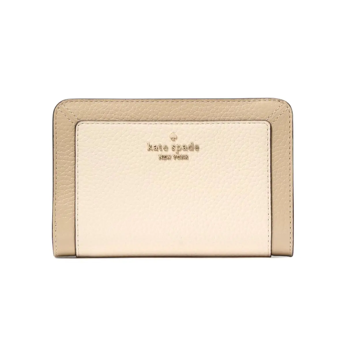 New Kate Spade Lena Colorblock Medium Compact Bifold Wallet Light Sand Multi