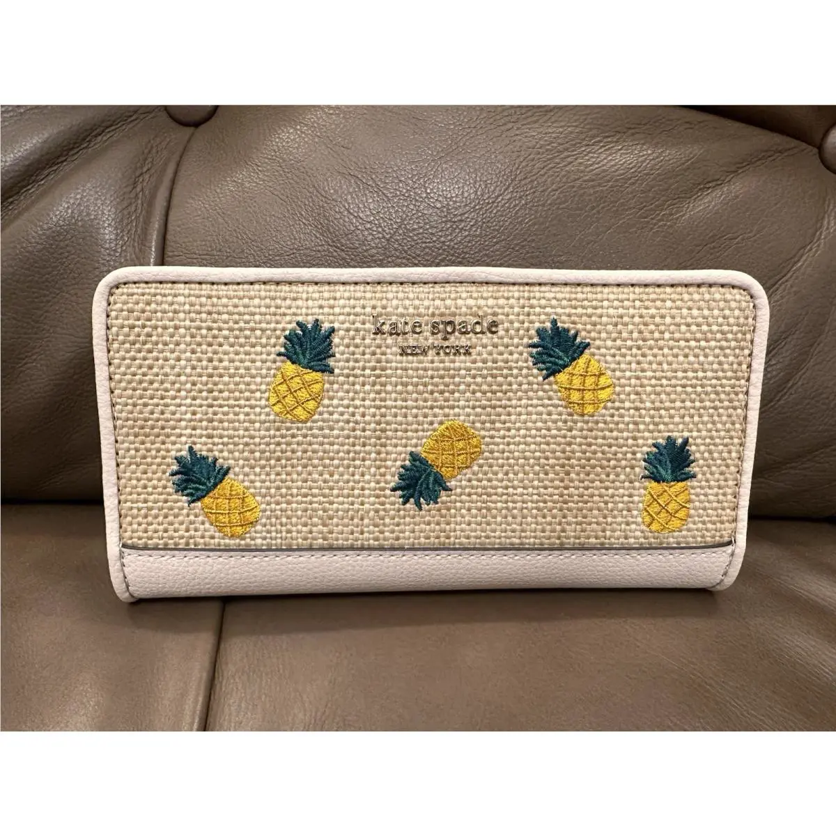 Kate Spade Darcy Pineapple Embroidered Large Slim Bifold Wallet New